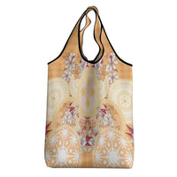 Hawaii Peach Palaka Grocery Bag With Tapa Pattern Tropical Flowers - Polynesian Pride