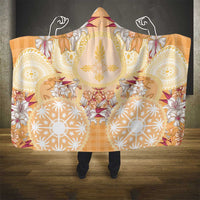 Hawaii Peach Palaka Hooded Blanket With Tapa Pattern Tropical Flowers - Polynesian Pride
