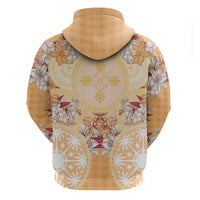 Hawaii Peach Palaka Hoodie With Tapa Pattern Tropical Flowers - Polynesian Pride