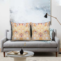 Hawaii Peach Palaka Pillow Cover With Tapa Pattern Tropical Flowers - Polynesian Pride