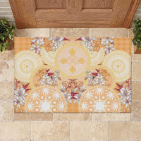 Hawaii Peach Palaka Rubber Doormat With Tapa Pattern Tropical Flowers LT05 Peach - Polynesian Pride