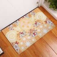 Hawaii Peach Palaka Rubber Doormat With Tapa Pattern Tropical Flowers LT05 - Polynesian Pride