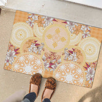 Hawaii Peach Palaka Rubber Doormat With Tapa Pattern Tropical Flowers LT05 - Polynesian Pride