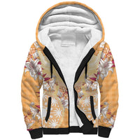 Hawaii Peach Palaka Sherpa Hoodie With Tapa Pattern Tropical Flowers LT05 Unisex Peach - Polynesian Pride