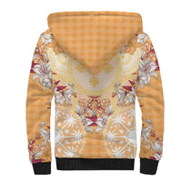 Hawaii Peach Palaka Sherpa Hoodie With Tapa Pattern Tropical Flowers LT05 - Polynesian Pride