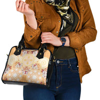 Hawaii Peach Palaka Shoulder Handbag With Tapa Pattern Tropical Flowers - Polynesian Pride