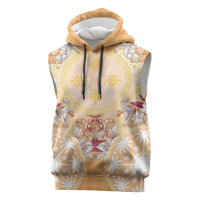 Hawaii Peach Palaka Sleeveless Hoodie With Tapa Pattern Tropical Flowers LT05 Peach - Polynesian Pride