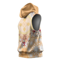 Hawaii Peach Palaka Sleeveless Hoodie With Tapa Pattern Tropical Flowers LT05 - Polynesian Pride