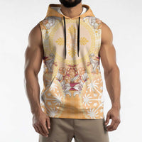 Hawaii Peach Palaka Sleeveless Hoodie With Tapa Pattern Tropical Flowers LT05 - Polynesian Pride