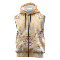 Hawaii Peach Palaka Sleeveless Zip Hoodie With Tapa Pattern Tropical Flowers LT05 Peach - Polynesian Pride