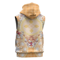 Hawaii Peach Palaka Sleeveless Zip Hoodie With Tapa Pattern Tropical Flowers LT05 - Polynesian Pride