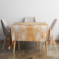 Hawaii Peach Palaka Tablecloth With Tapa Pattern Tropical Flowers - Polynesian Pride