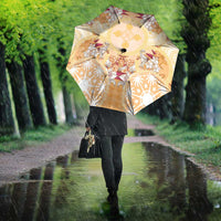 Hawaii Peach Palaka Umbrella With Tapa Pattern Tropical Flowers - Polynesian Pride