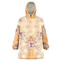 Hawaii Peach Palaka Wearable Blanket Hoodie With Tapa Pattern Tropical Flowers LT05 One Size Peach - Polynesian Pride