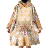 Hawaii Peach Palaka Wearable Blanket Hoodie With Tapa Pattern Tropical Flowers LT05 - Polynesian Pride