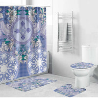 Hawaii Violet Palaka Bathroom Set With Tapa Pattern Tropical Flowers - Polynesian Pride