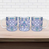 Hawaii Violet Palaka Ceramic Mug With Tapa Pattern Tropical Flowers LT05 - Polynesian Pride