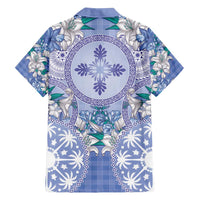 Hawaii Violet Palaka Family Matching Off Shoulder Short Dress and Hawaiian Shirt With Tapa Pattern Tropical Flowers - Polynesian Pride