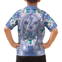 Hawaii Violet Palaka Family Matching Puletasi and Hawaiian Shirt With Tapa Pattern Tropical Flowers LT05 - Polynesian Pride
