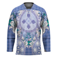 Hawaii Violet Palaka Hockey Jersey With Tapa Pattern Tropical Flowers LT05 Unisex Violet - Polynesian Pride