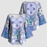 Hawaii Violet Palaka Kimono Sleeve Blouse With Tapa Pattern Tropical Flowers LT05 - Polynesian Pride