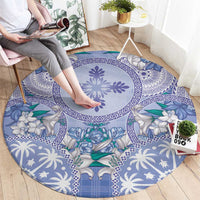 Hawaii Violet Palaka Round Carpet With Tapa Pattern Tropical Flowers - Polynesian Pride