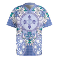 Hawaii Violet Palaka Rugby Jersey With Tapa Pattern Tropical Flowers LT05 Violet - Polynesian Pride