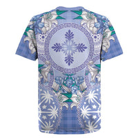 Hawaii Violet Palaka Rugby Jersey With Tapa Pattern Tropical Flowers LT05 - Polynesian Pride