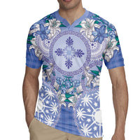 Hawaii Violet Palaka Rugby Jersey With Tapa Pattern Tropical Flowers LT05 - Polynesian Pride