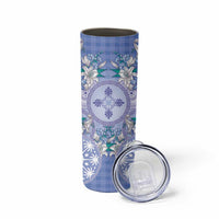 Hawaii Violet Palaka Skinny Tumbler With Tapa Pattern Tropical Flowers - Polynesian Pride