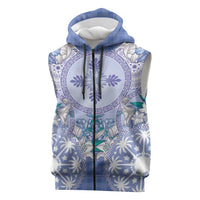 Hawaii Violet Palaka Sleeveless Zip Hoodie With Tapa Pattern Tropical Flowers LT05 Violet - Polynesian Pride