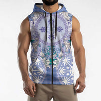 Hawaii Violet Palaka Sleeveless Zip Hoodie With Tapa Pattern Tropical Flowers LT05 - Polynesian Pride