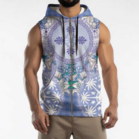 Hawaii Violet Palaka Sleeveless Zip Hoodie With Tapa Pattern Tropical Flowers - Polynesian Pride