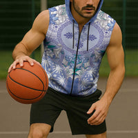 Hawaii Violet Palaka Sleeveless Zip Hoodie With Tapa Pattern Tropical Flowers LT05 - Polynesian Pride