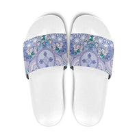 Hawaii Violet Palaka Slide Sandals With Tapa Pattern Tropical Flowers - Polynesian Pride