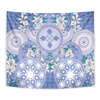 Hawaii Violet Palaka Tapestry With Tapa Pattern Tropical Flowers - Polynesian Pride