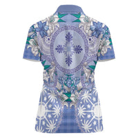 Hawaii Violet Palaka Women Polo Shirt With Tapa Pattern Tropical Flowers - Polynesian Pride
