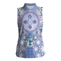 Hawaii Violet Palaka Women Sleeveless Polo Shirt With Tapa Pattern Tropical Flowers LT05 Female Violet - Polynesian Pride