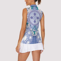Hawaii Violet Palaka Women Sleeveless Polo Shirt With Tapa Pattern Tropical Flowers LT05 - Polynesian Pride