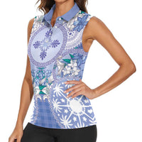 Hawaii Violet Palaka Women Sleeveless Polo Shirt With Tapa Pattern Tropical Flowers LT05 - Polynesian Pride