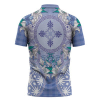 Hawaii Violet Palaka Zipper Polo Shirt With Tapa Pattern Tropical Flowers LT05 - Polynesian Pride