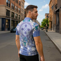 Hawaii Violet Palaka Zipper Polo Shirt With Tapa Pattern Tropical Flowers LT05 - Polynesian Pride