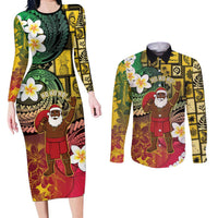 Vanuatu Christmas Couples Matching Long Sleeve Bodycon Dress and Long Sleeve Button Shirt Ni-Van Santa Retro Style - Polynesian Pride