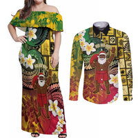 Vanuatu Christmas Couples Matching Off Shoulder Maxi Dress and Long Sleeve Button Shirt Ni-Van Santa Retro Style - Polynesian Pride