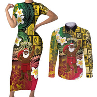Vanuatu Christmas Couples Matching Short Sleeve Bodycon Dress and Long Sleeve Button Shirt Ni-Van Santa Retro Style - Polynesian Pride