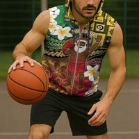 Vanuatu Christmas Sleeveless Zip Hoodie Ni-Van Santa Retro Style LT05 - Polynesian Pride