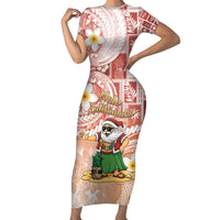 Hawaii Mele Kalikimaka Family Matching Short Sleeve Bodycon Dress and Hawaiian Shirt Hula Santa Retro Style Red - Polynesian Pride