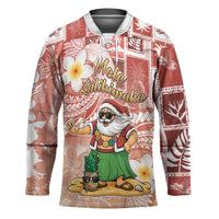 Hawaii Mele Kalikimaka Hockey Jersey Hula Santa Retro Style Red LT05 Unisex Red - Polynesian Pride