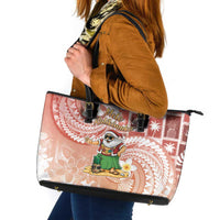 Hawaii Mele Kalikimaka Leather Tote Bag Hula Santa Retro Style Red LT05 Red - Polynesian Pride