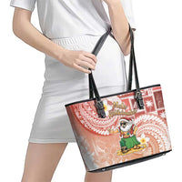 Hawaii Mele Kalikimaka Leather Tote Bag Hula Santa Retro Style Red LT05 - Polynesian Pride